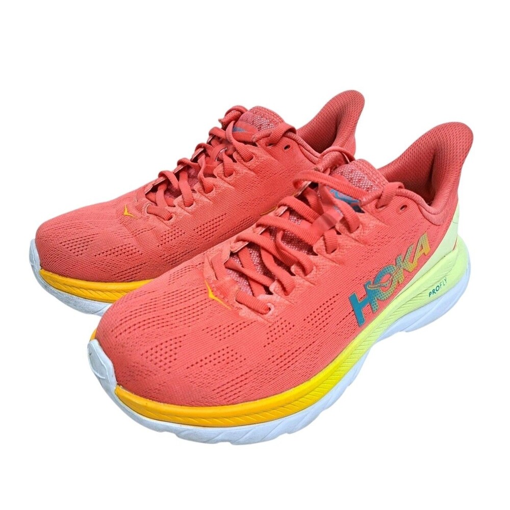 Hoka One One Mach 4 Women's Size 7B Hot Coral Saffron Orange Yellow Running
